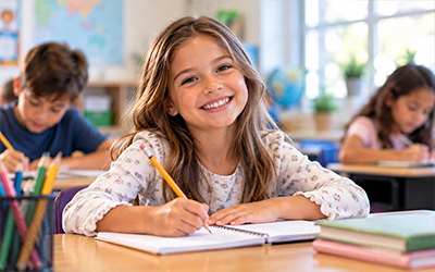 Child smiling in classroom
