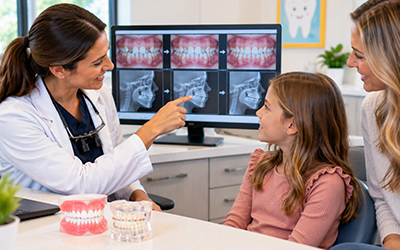 Dentist reviewing pictures