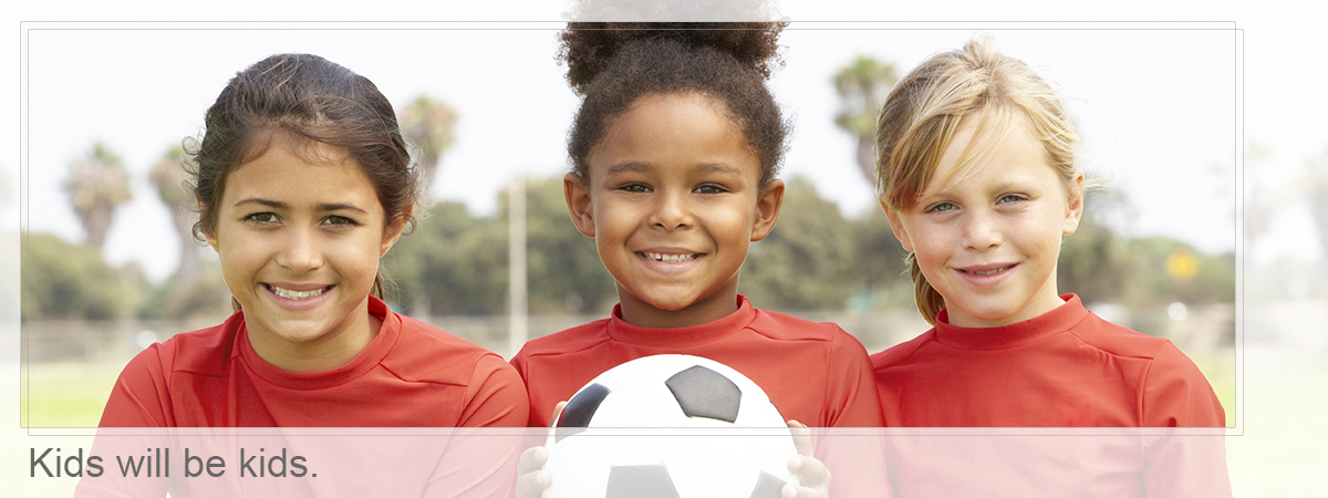 3 Girls playing soccer, Kids will be kids.