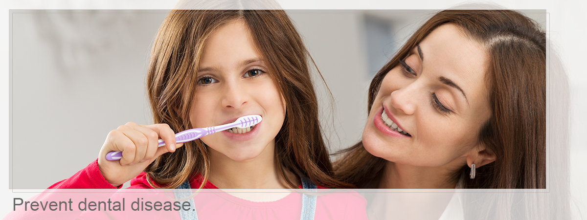 Mother and daugter brushing, Prevent dental disease.